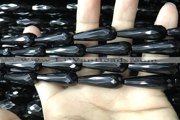 CAA2519 15.5 inches 8*30mm faceted teardrop black agate beads