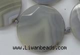 CAA252 15.5 inches 40mm faceted coin grey line agate beads