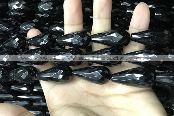 CAA2521 15.5 inches 15*30mm faceted teardrop black agate beads