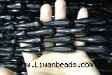 CAA2522 15.5 inches 12*40mm faceted teardrop black agate beads