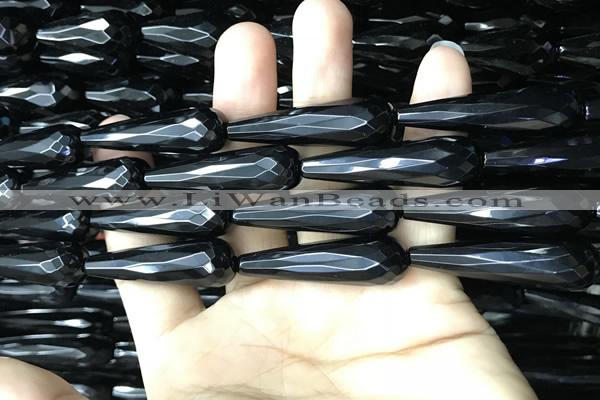 CAA2522 15.5 inches 12*40mm faceted teardrop black agate beads