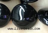 CAA2531 15.5 inches 20mm flat round black agate beads wholesale