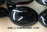 CAA2539 15.5 inches 12*16mm oval black agate beads wholesale