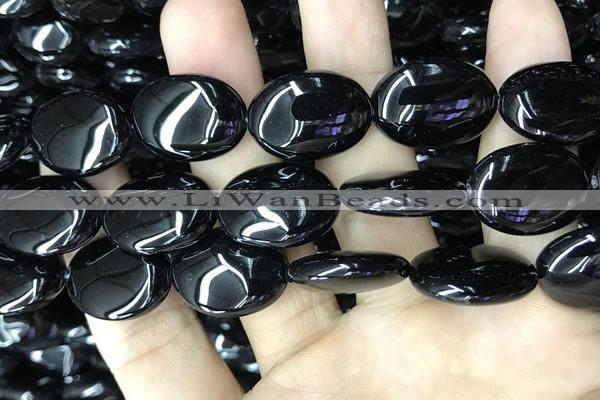 CAA2542 15.5 inches 18*25mm oval black agate beads wholesale