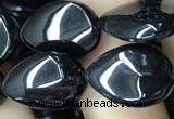 CAA2547 15.5 inches 10*14mm flat teardrop black agate beads wholesale