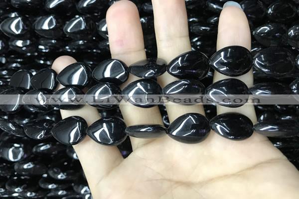 CAA2547 15.5 inches 10*14mm flat teardrop black agate beads wholesale