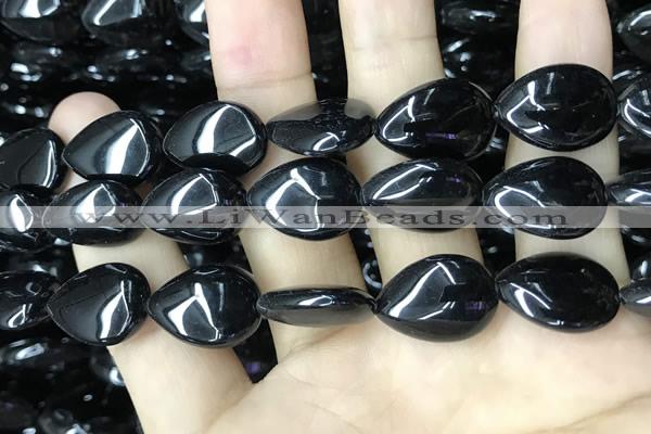 CAA2550 15.5 inches 15*20mm flat teardrop black agate beads wholesale