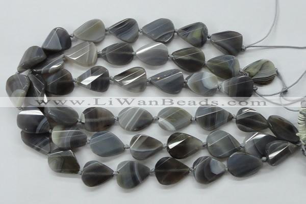 CAA258 15.5 inches 18*25mm twisted & faceted teardrop grey line agate beads