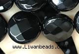 CAA2585 15.5 inches 20mm faceted coin black agate beads wholesale