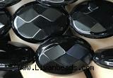 CAA2594 15.5 inches 13*18mm faceted oval black agate beads wholesale