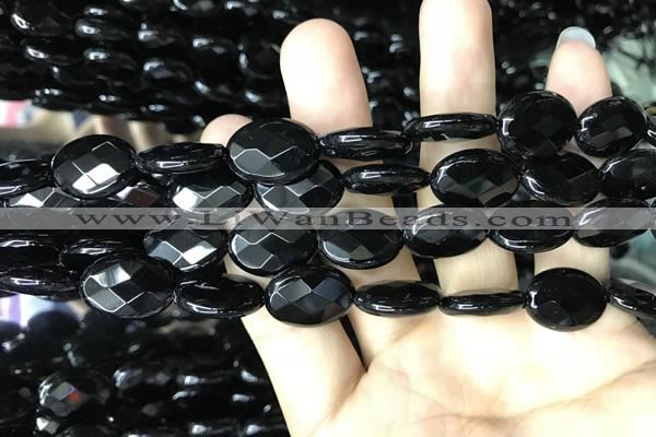 CAA2594 15.5 inches 13*18mm faceted oval black agate beads wholesale