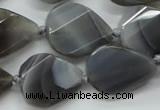 CAA260 15.5 inches 24*32mm twisted & faceted teardrop grey line agate beads