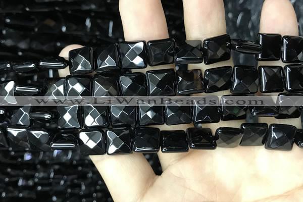 CAA2609 15.5 inches 12*12mm faceted square black agate beads