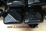 CAA2611 15.5 inches 16*16mm faceted square black agate beads