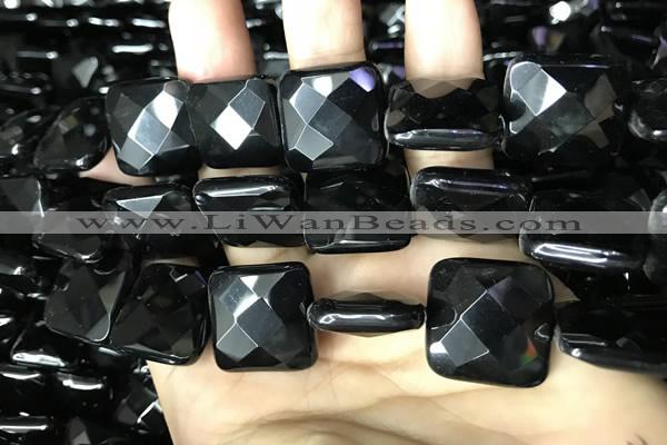 CAA2615 15.5 inches 30*30mm faceted square black agate beads