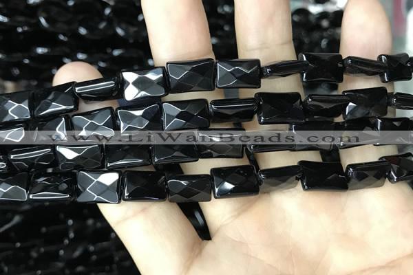 CAA2618 15.5 inches 8*12mm faceted rectangle black agate beads wholesale