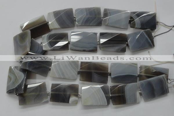 CAA262 25*35mm twisted & faceted rectangle grey line agate beads