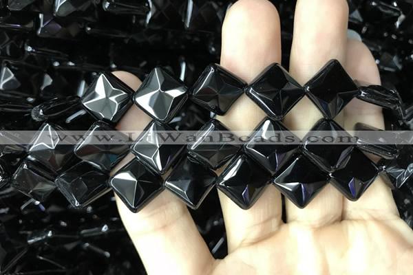 CAA2628 15.5 inches 12*12mm faceted diamond black agate beads