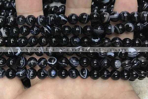 CAA2637 15.5 inches 8mm round banded black agate beads wholesale