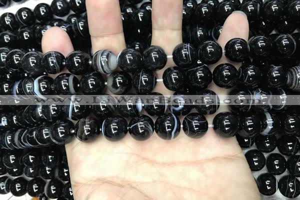 CAA2638 15.5 inches 10mm round banded black agate beads wholesale