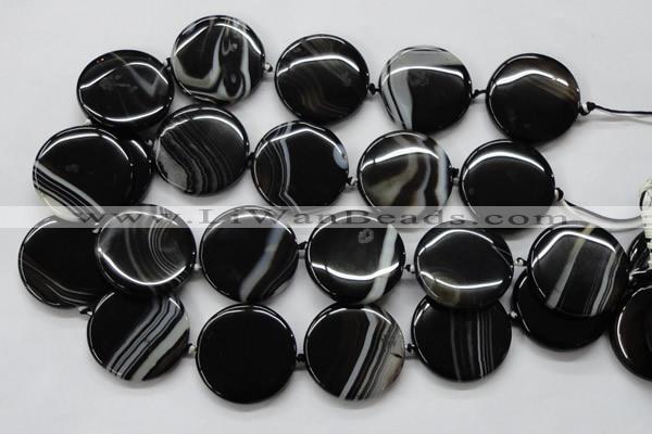 CAA264 15.5 inches 24mm flat round black line agate gemstone beads