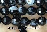 CAA2645 15.5 inches 6mm faceted round banded black agate beads