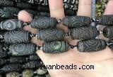 CAA2673 15.5 inches 12*30mm - 14*30mm rice tibetan agate dzi beads