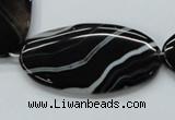 CAA268 15.5 inches 25*48mm oval black line agate gemstone beads