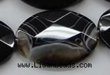 CAA276 15.5 inches 30*40mm faceted oval black line agate beads