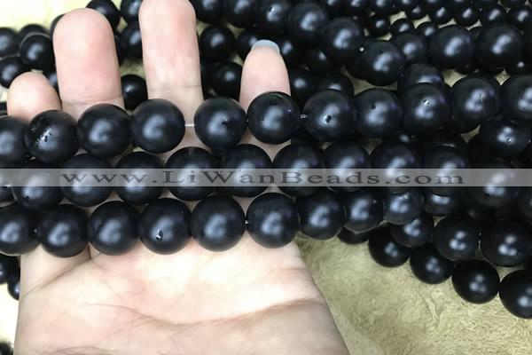 CAA2765 15.5 inches 12mm round matte black agate beads wholesale