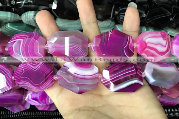 CAA2772 25*32mm - 27*35mm faceted freeform line agate beads