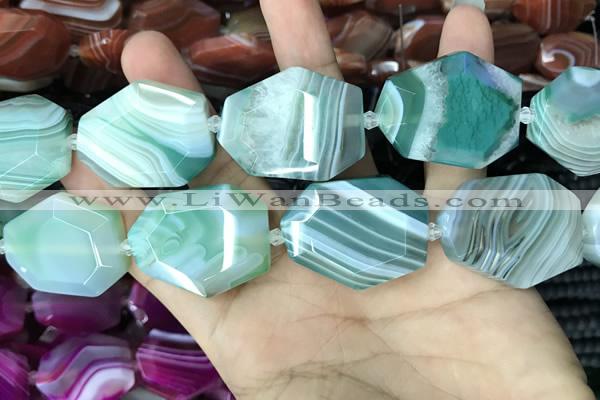 CAA2775 25*32mm - 27*35mm faceted freeform line agate beads