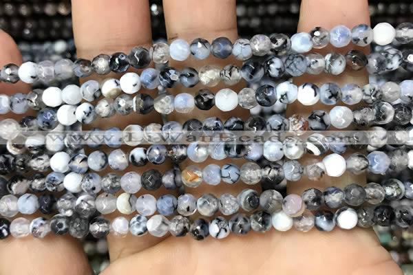 CAA2815 15 inches 4mm faceted round fire crackle agate beads wholesale