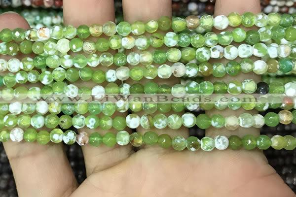 CAA2817 15 inches 4mm faceted round fire crackle agate beads wholesale