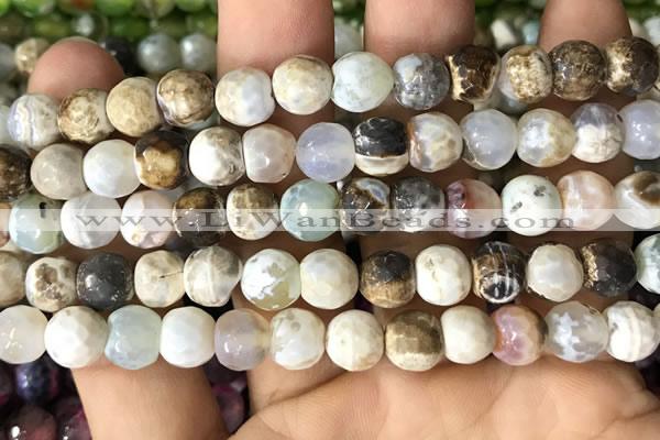 CAA2976 15 inches 8mm faceted round fire crackle agate beads wholesale