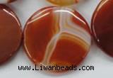 CAA299 15.5 inches 35mm flat round red line agate gemstone beads