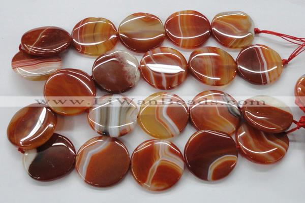 CAA299 15.5 inches 35mm flat round red line agate gemstone beads