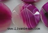 CAA314 15.5 inches 35mm faceted coin fuchsia line agate beads