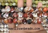 CAA3141 15 inches 12mm faceted round fire crackle agate beads wholesale