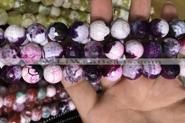 CAA3186 15 inches 14mm faceted round fire crackle agate beads wholesale