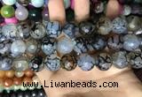 CAA3189 15 inches 14mm faceted round fire crackle agate beads wholesale