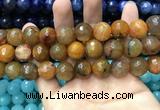 CAA3194 15 inches 14mm faceted round fire crackle agate beads wholesale