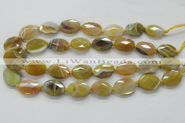 CAA324 15.5 inches 18*25mm faceted oval yellow line agate beads