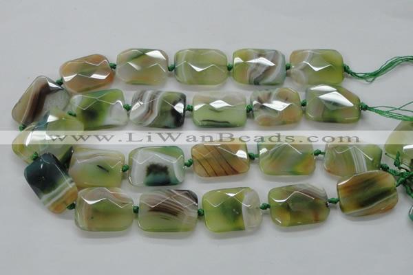 CAA336 15.5 inches 22*30mm faceted rectangle green line agate beads