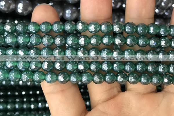 CAA3543 15.5 inches 6mm faceted round AB-color green agate beads