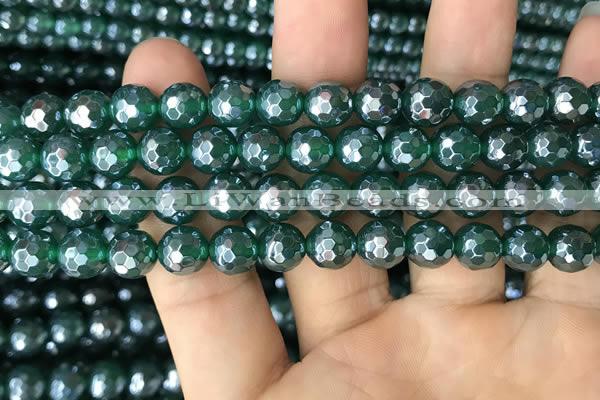 CAA3544 15.5 inches 8mm faceted round AB-color green agate beads