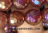 CAA3551 15.5 inches 10mm faceted round AB-color red agate beads