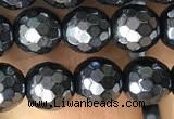 CAA3555 15.5 inches 6mm faceted round AB-color black agate beads