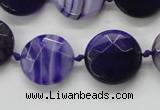 CAA356 15.5 inches 18mm faceted coin violet line agate beads