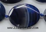 CAA365 15.5 inches 30*40mm faceted oval blue line agate beads